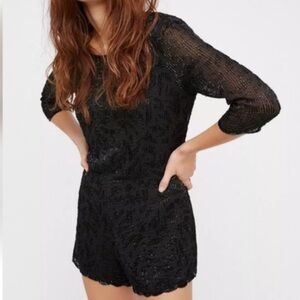 Free People Black sequin Beaded Romper nwt 6